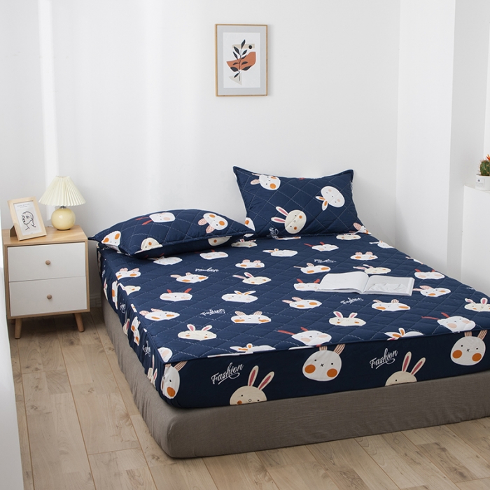 91家纺网 家纺一手货源 找家纺 小米笠 2021新款亲肤磨毛夹棉床笠 萌萌小兔