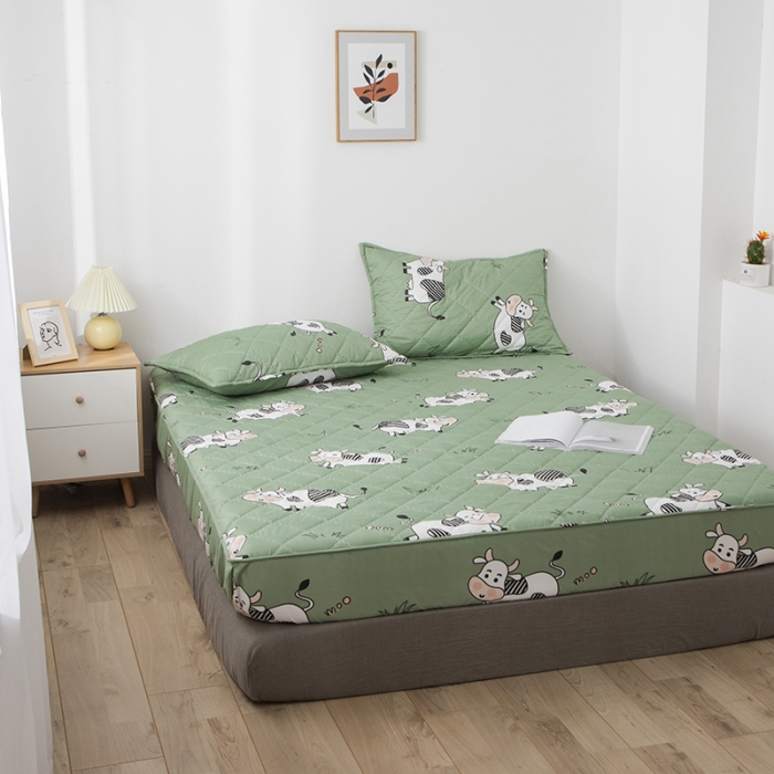 91家纺网 家纺一手货源 找家纺 小米笠 2021新款亲肤磨毛夹棉床笠 青青奶牛