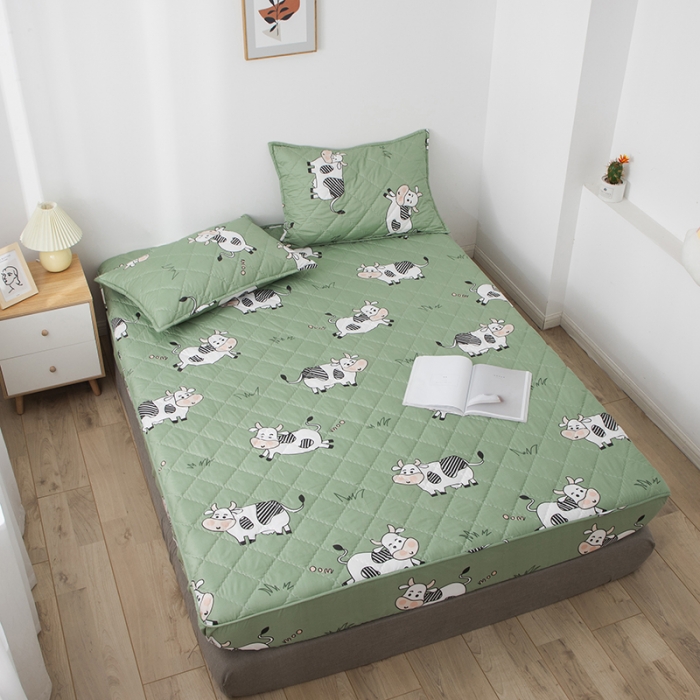 91家纺网 家纺一手货源 找家纺 小米笠 2021新款亲肤磨毛夹棉床笠 青青奶牛