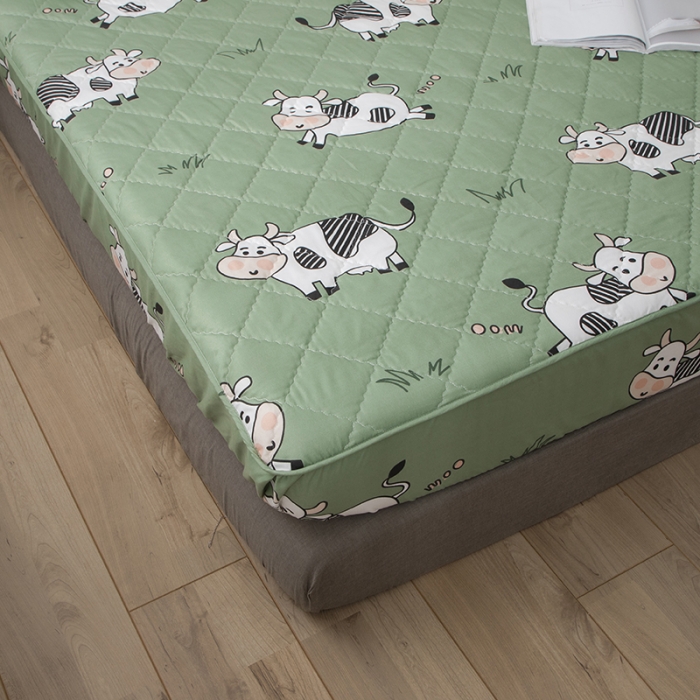 91家纺网 家纺一手货源 找家纺 小米笠 2021新款亲肤磨毛夹棉床笠 青青奶牛