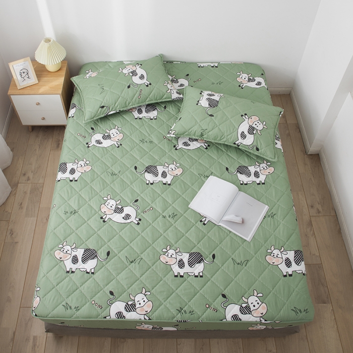 91家纺网 家纺一手货源 找家纺 小米笠 2021新款亲肤磨毛夹棉床笠 青青奶牛