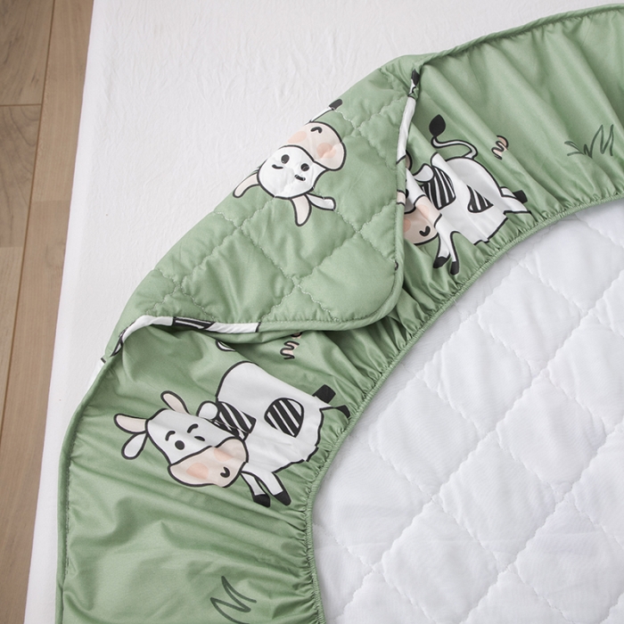 91家纺网 家纺一手货源 找家纺 小米笠 2021新款亲肤磨毛夹棉床笠 青青奶牛