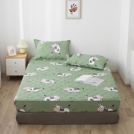 小米笠 2021新款亲肤磨毛夹棉床笠 青青奶牛