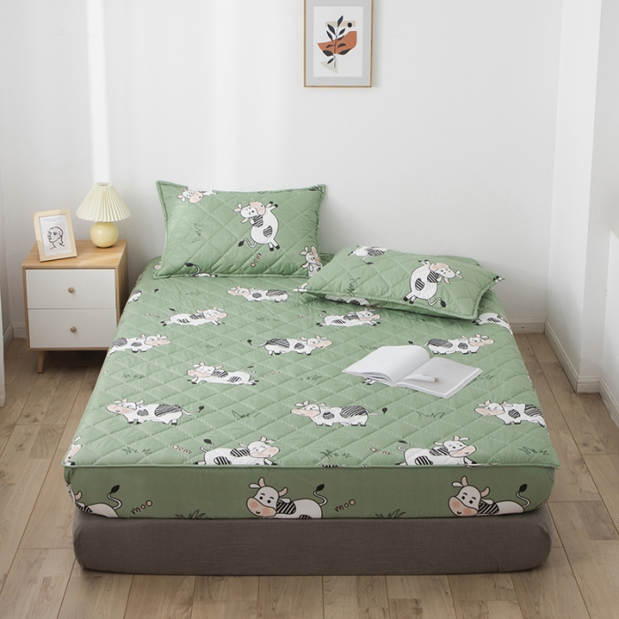 91家纺网 家纺一手货源 找家纺 小米笠 2021新款亲肤磨毛夹棉床笠 青青奶牛