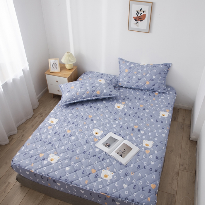 91家纺网 家纺一手货源 找家纺 小米笠 2021新款亲肤磨毛夹棉床笠 字母小熊