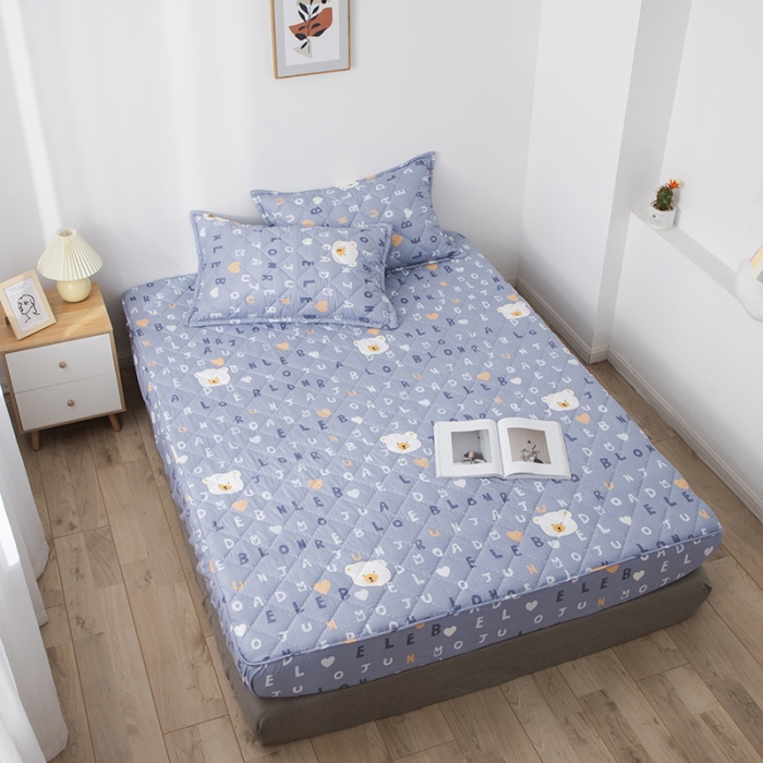 91家纺网 家纺一手货源 找家纺 小米笠 2021新款亲肤磨毛夹棉床笠 字母小熊