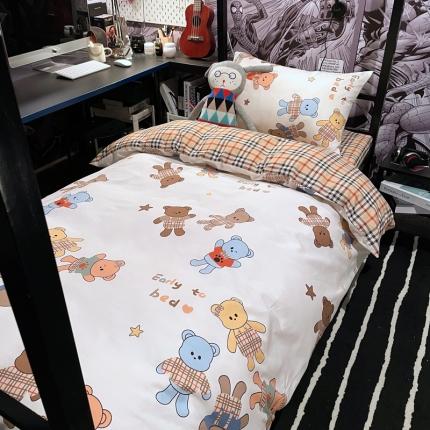 91家纺网 家纺一手货源 找家纺 HL原创 2021新款学生宿舍四件套 曲奇熊