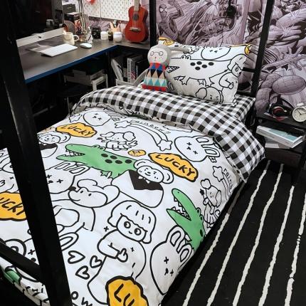 91家纺网 家纺一手货源 找家纺 HL原创 2021新款学生宿舍四件套 线条乐园