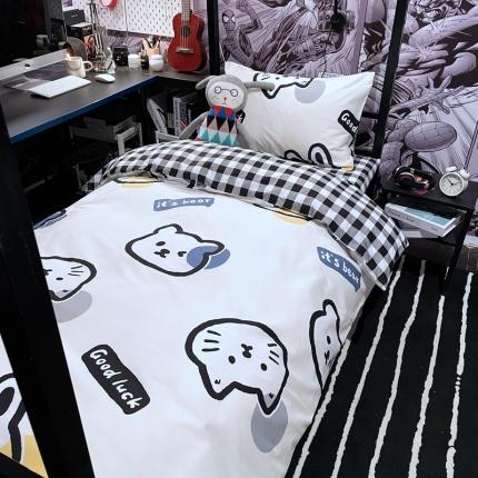 91家纺网 家纺一手货源 找家纺 HL原创 2021新款学生宿舍四件套 帅帅猫