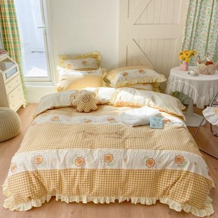 91家纺网 家纺一手货源 找家纺 （总）柚子 2021新款60支格子水洗棉绣花四件套