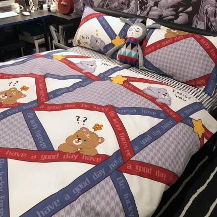 91家纺网 家纺一手货源 找家纺 HL原创 2021新款INS风四件套 花花熊