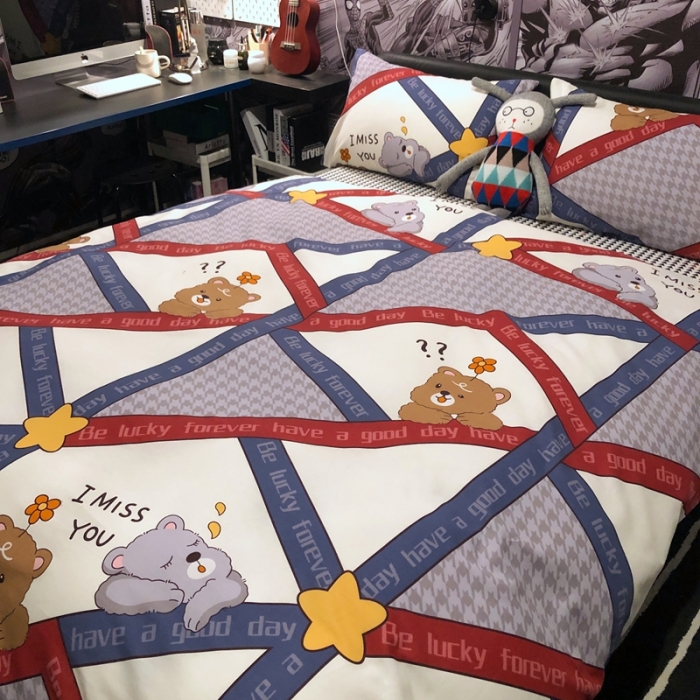 91家纺网 家纺一手货源 找家纺 HL原创 2021新款INS风四件套 花花熊