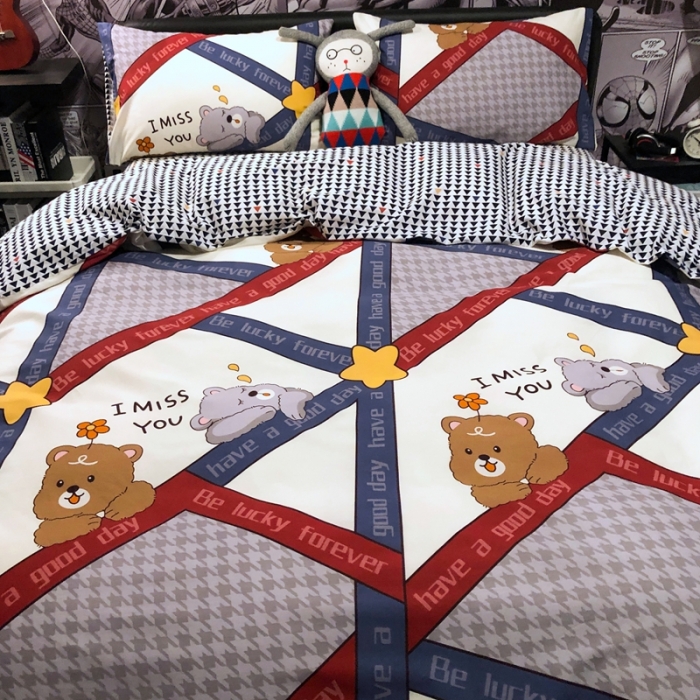 91家纺网 家纺一手货源 找家纺 HL原创 2021新款INS风四件套 花花熊