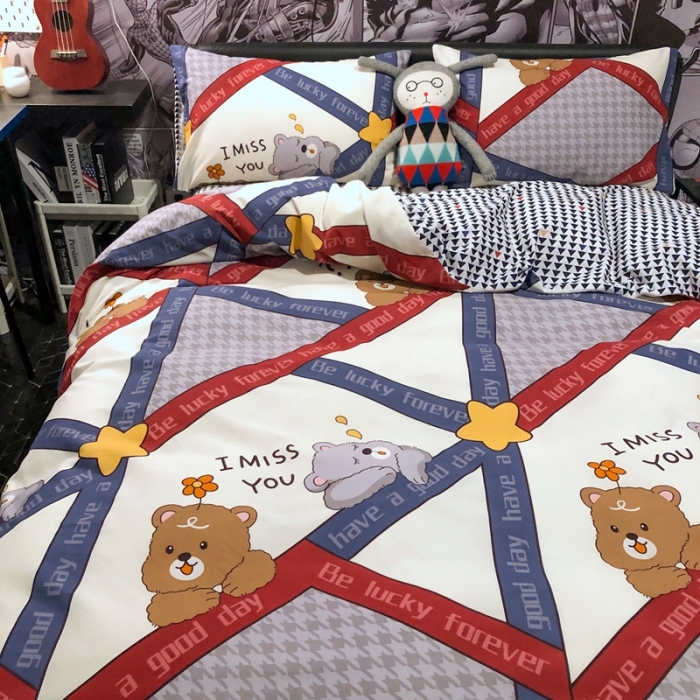 91家纺网 家纺一手货源 找家纺 HL原创 2021新款INS风四件套 花花熊