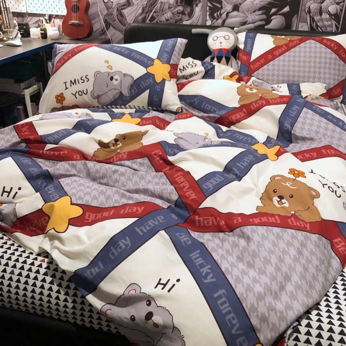 91家纺网 家纺一手货源 找家纺 HL原创 2021新款INS风四件套 花花熊