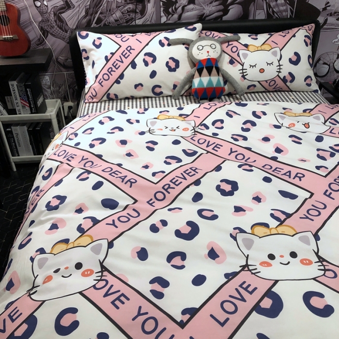 91家纺网 家纺一手货源 找家纺 HL原创 2021新款INS风四件套 凯丽猫咪