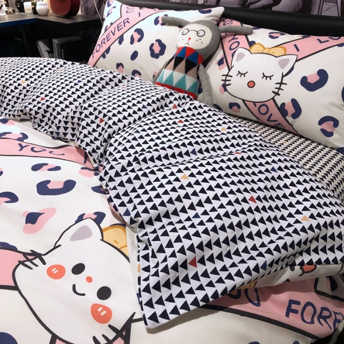 91家纺网 家纺一手货源 找家纺 HL原创 2021新款INS风四件套 凯丽猫咪