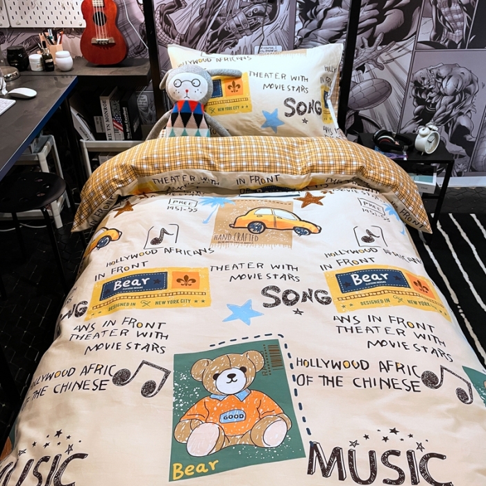 91家纺网 家纺一手货源 找家纺 HL原创 2021新款学生宿舍四件套 涂鸦日记