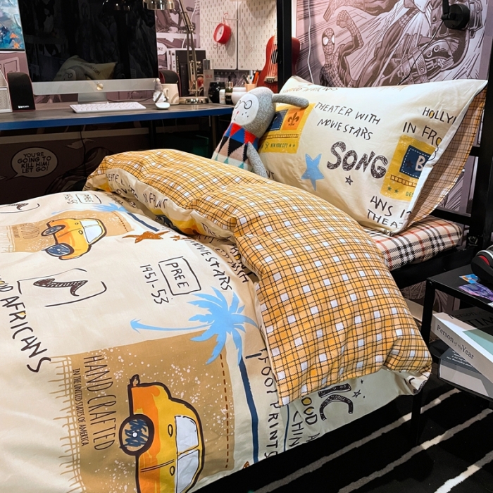 91家纺网 家纺一手货源 找家纺 HL原创 2021新款学生宿舍四件套 涂鸦日记