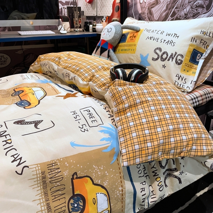 91家纺网 家纺一手货源 找家纺 HL原创 2021新款学生宿舍四件套 涂鸦日记