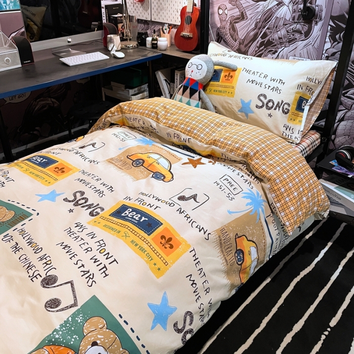 91家纺网 家纺一手货源 找家纺 HL原创 2021新款学生宿舍四件套 涂鸦日记