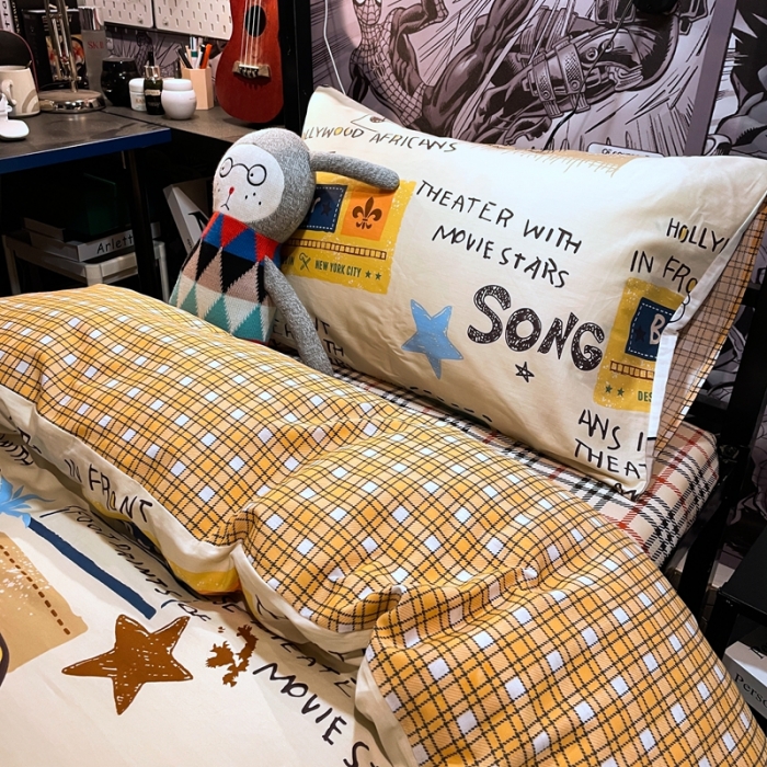 91家纺网 家纺一手货源 找家纺 HL原创 2021新款学生宿舍四件套 涂鸦日记