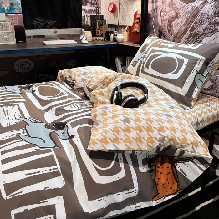 91家纺网 家纺一手货源 找家纺 HL原创 2021新款学生宿舍四件套 汪星人