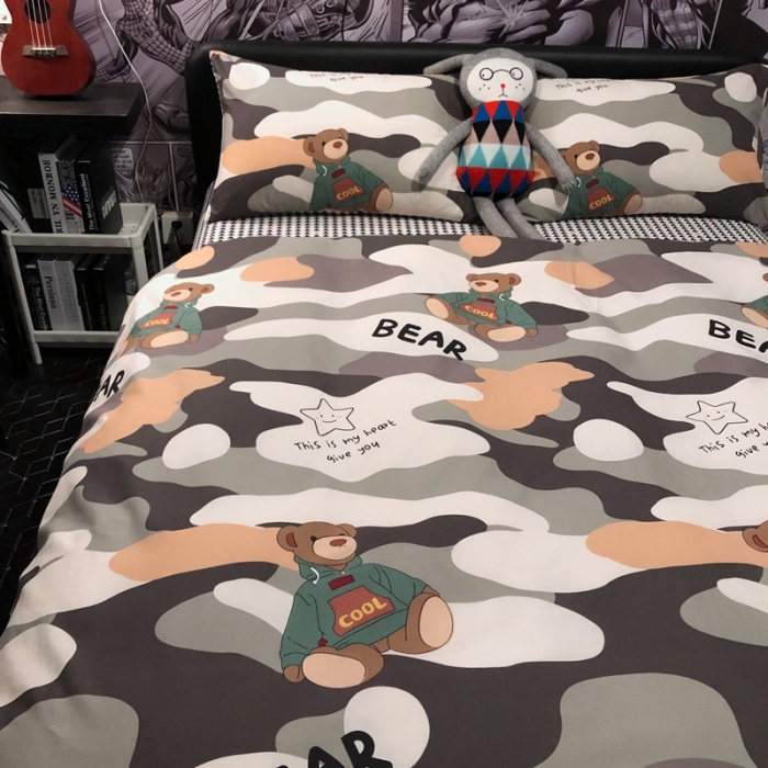 91家纺网 家纺一手货源 找家纺 HL原创 2021新款INS风四件套 迷彩熊