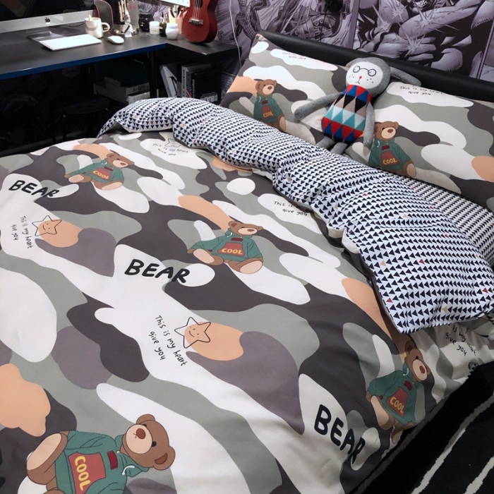 91家纺网 家纺一手货源 找家纺 HL原创 2021新款INS风四件套 迷彩熊