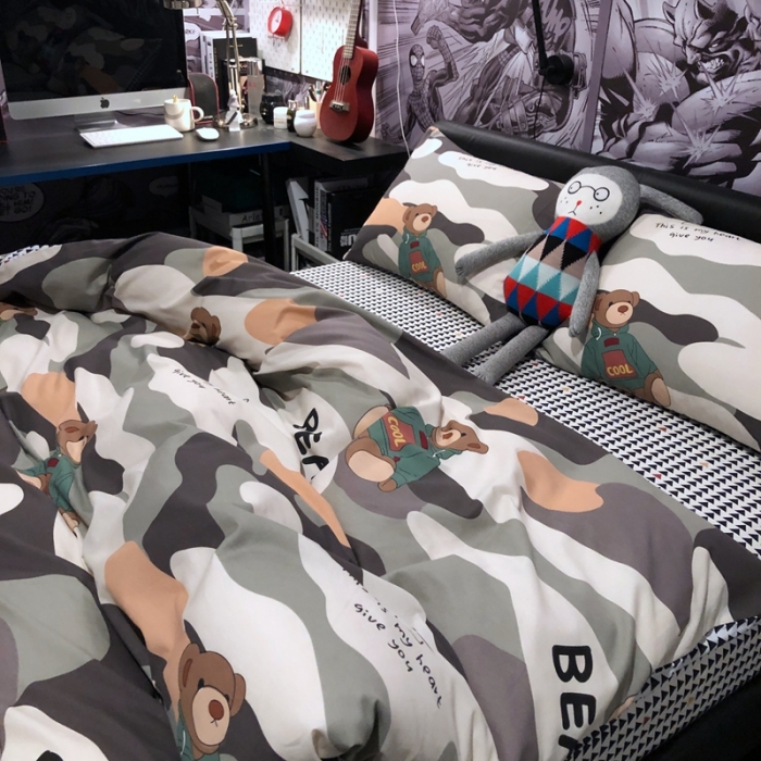 91家纺网 家纺一手货源 找家纺 HL原创 2021新款INS风四件套 迷彩熊