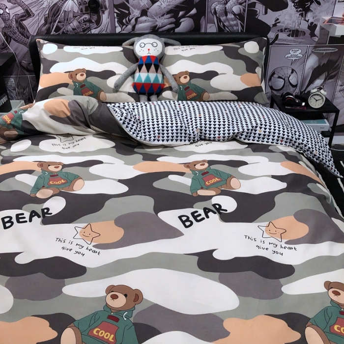 91家纺网 家纺一手货源 找家纺 HL原创 2021新款INS风四件套 迷彩熊