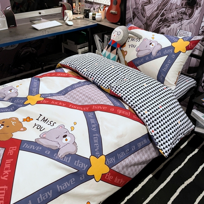 91家纺网 家纺一手货源 找家纺 HL原创 2021新款学生宿舍四件套 花花熊