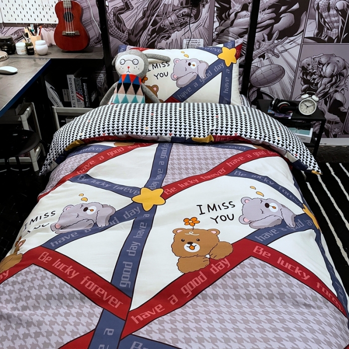 91家纺网 家纺一手货源 找家纺 HL原创 2021新款学生宿舍四件套 花花熊