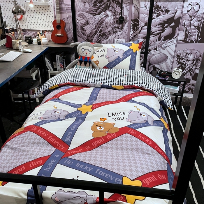 91家纺网 家纺一手货源 找家纺 HL原创 2021新款学生宿舍四件套 花花熊