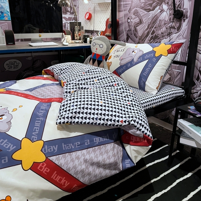 91家纺网 家纺一手货源 找家纺 HL原创 2021新款学生宿舍四件套 花花熊