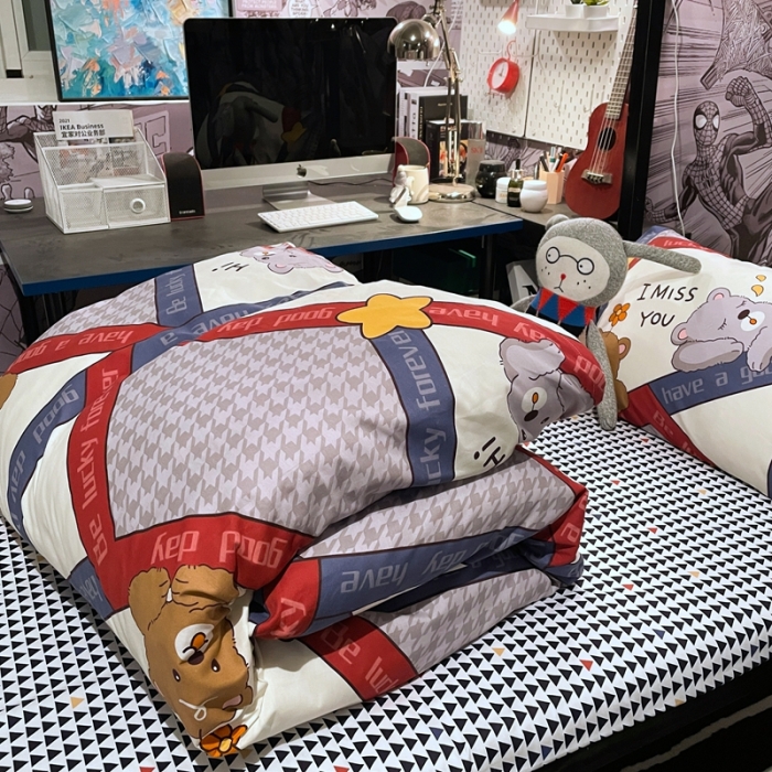 91家纺网 家纺一手货源 找家纺 HL原创 2021新款学生宿舍四件套 花花熊