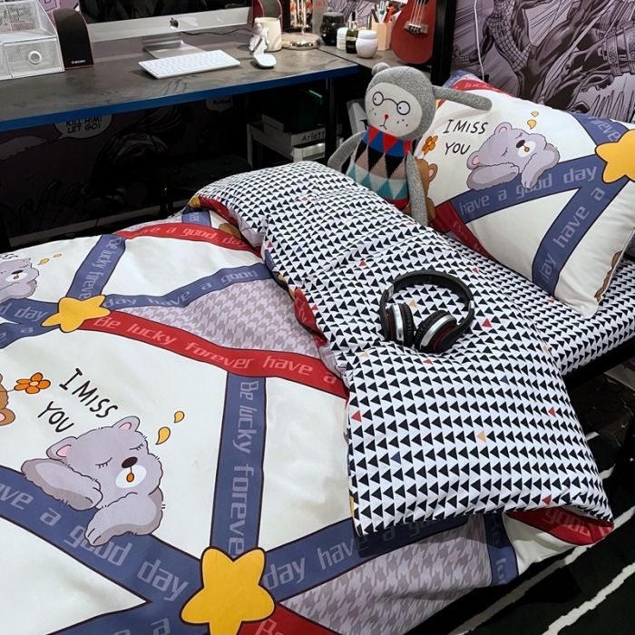 91家纺网 家纺一手货源 找家纺 HL原创 2021新款学生宿舍四件套 花花熊