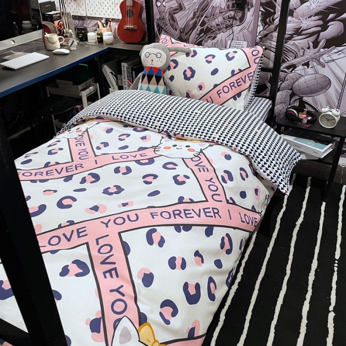 91家纺网 家纺一手货源 找家纺 HL原创 2021新款学生宿舍四件套 凯丽猫咪