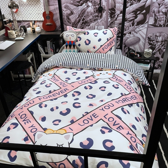 91家纺网 家纺一手货源 找家纺 HL原创 2021新款学生宿舍四件套 凯丽猫咪