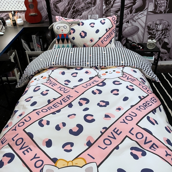 91家纺网 家纺一手货源 找家纺 HL原创 2021新款学生宿舍四件套 凯丽猫咪