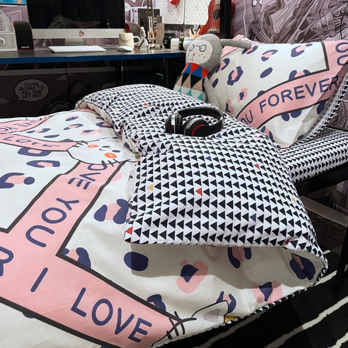 91家纺网 家纺一手货源 找家纺 HL原创 2021新款学生宿舍四件套 凯丽猫咪