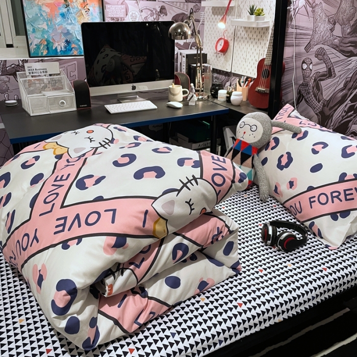 91家纺网 家纺一手货源 找家纺 HL原创 2021新款学生宿舍四件套 凯丽猫咪