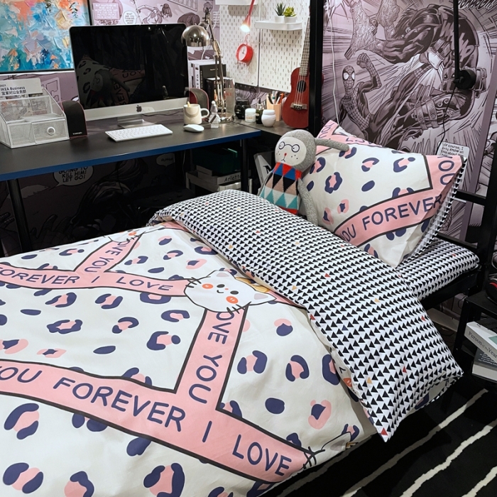 91家纺网 家纺一手货源 找家纺 HL原创 2021新款学生宿舍四件套 凯丽猫咪