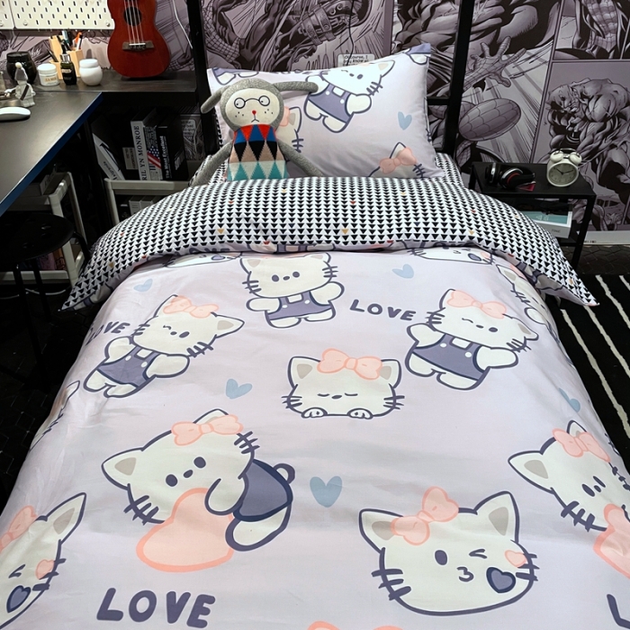 91家纺网 家纺一手货源 找家纺 HL原创 2021新款学生宿舍四件套 可爱猫
