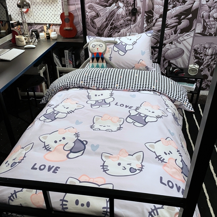 91家纺网 家纺一手货源 找家纺 HL原创 2021新款学生宿舍四件套 可爱猫