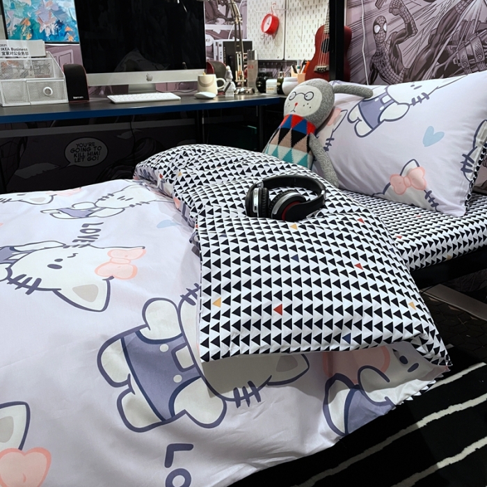 91家纺网 家纺一手货源 找家纺 HL原创 2021新款学生宿舍四件套 可爱猫