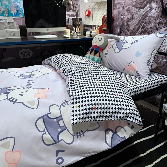 91家纺网 家纺一手货源 找家纺 HL原创 2021新款学生宿舍四件套 可爱猫