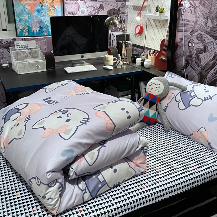 91家纺网 家纺一手货源 找家纺 HL原创 2021新款学生宿舍四件套 可爱猫