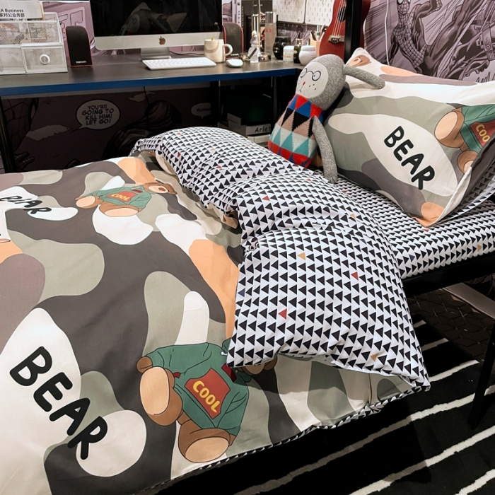 91家纺网 家纺一手货源 找家纺 HL原创 2021新款学生宿舍四件套 迷彩熊
