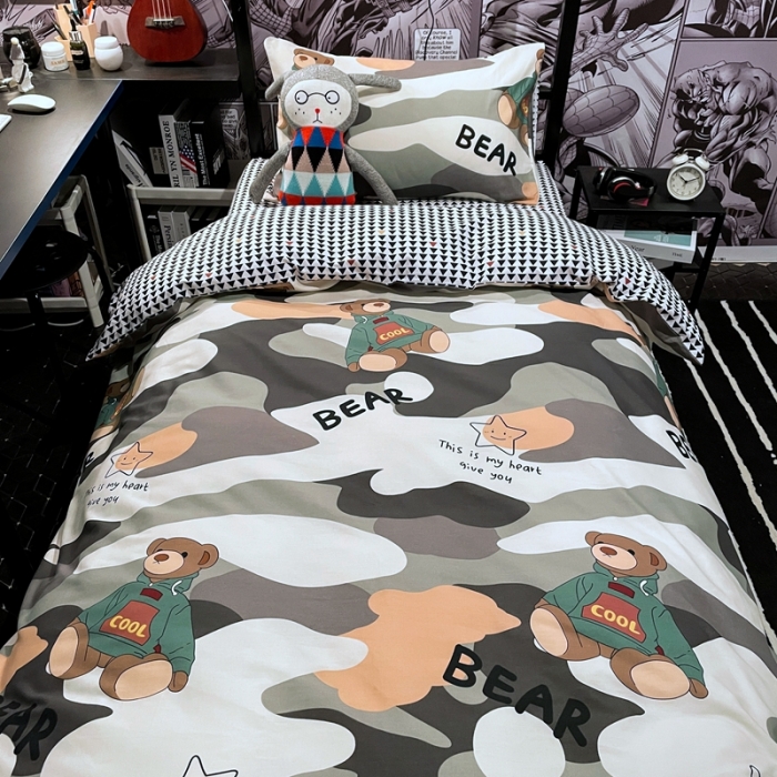 91家纺网 家纺一手货源 找家纺 HL原创 2021新款学生宿舍四件套 迷彩熊
